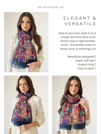 NAVY BLUE ANIMATED LIGHTWEIGHT RAINBOW CAT SCARF - A-SHU.CO.UK