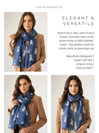 NAVY BLUE ART DECO LIGHTWEIGHT CAT SCARF - A-SHU.CO.UK