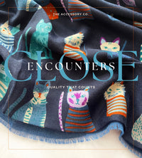 NAVY BLUE COTTON BLEND CAT PRINT LIGHTWEIGHT SCARF