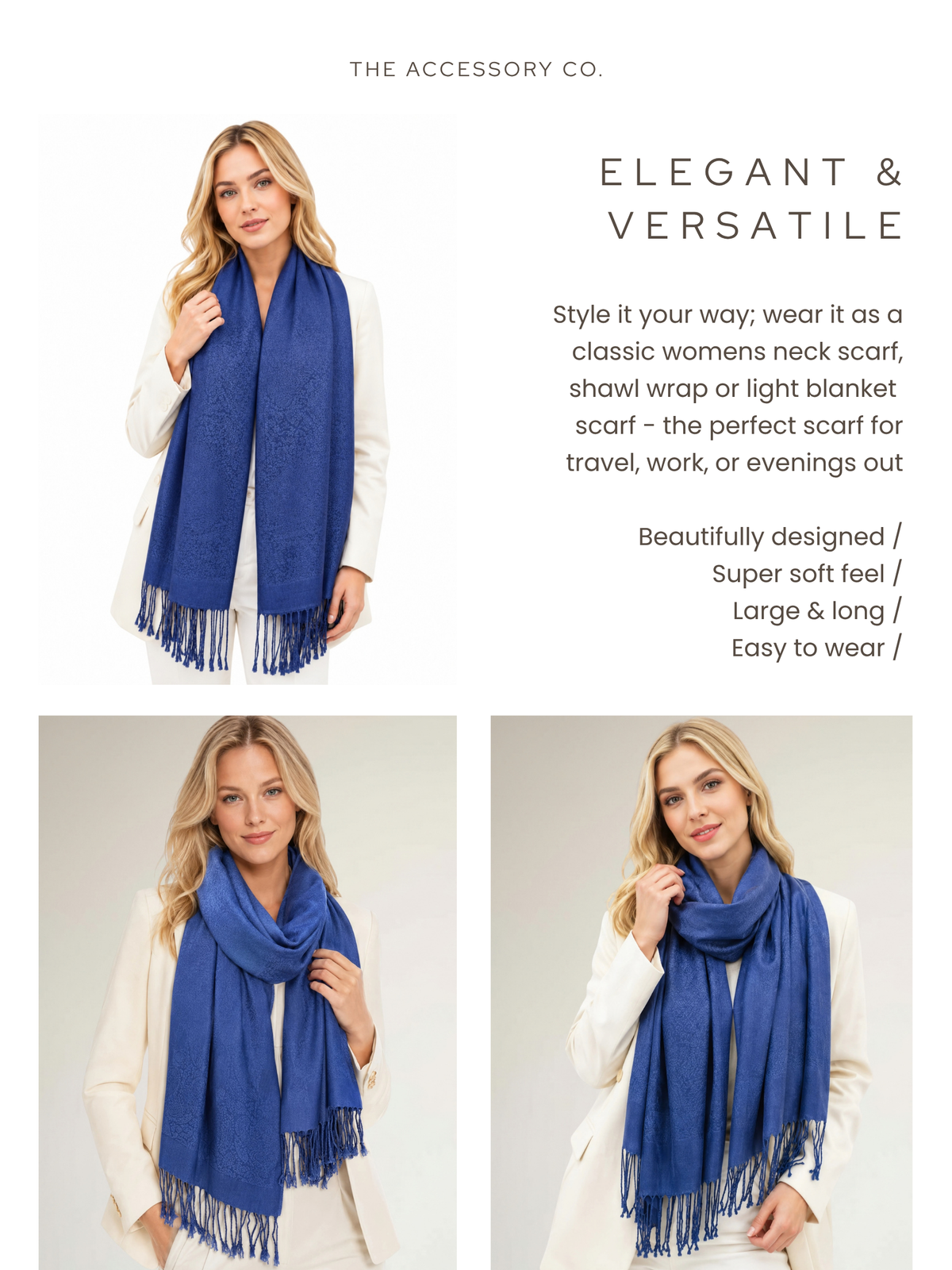 BLUE PAISLEY PRINT REVERSIBLE PASHMINA SHAWL SCARF - A-SHU.CO.UK