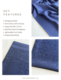 BLUE PAISLEY PRINT REVERSIBLE PASHMINA SHAWL SCARF - A-SHU.CO.UK
