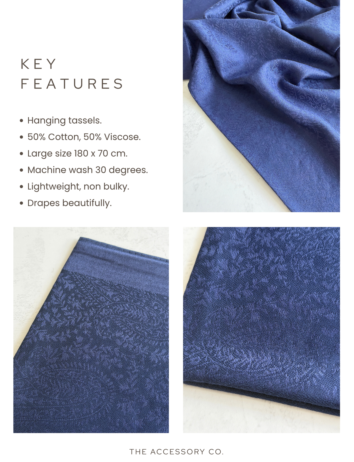 BLUE PAISLEY PRINT REVERSIBLE PASHMINA SHAWL SCARF - A-SHU.CO.UK