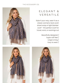 NAVY BRONZE LARGE SNAKESKIN PRINT REVERSIBLE PASHMINA SHAWL SCARF