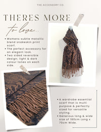 NAVY BRONZE LARGE SNAKESKIN PRINT REVERSIBLE PASHMINA SHAWL SCARF