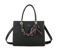 SMALL BLACK MULTI-COMPARTMENT CROSS BODY HANDBAG WITH SCARF TIE