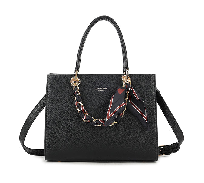 SMALL BLACK MULTI-COMPARTMENT CROSS BODY HANDBAG WITH SCARF TIE