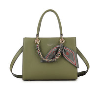 SMALL OLIVE MULTI-COMPARTMENT CROSS BODY HANDBAG WITH SCARF TIE