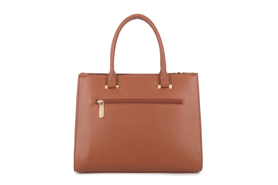 TAN BROWN MULTI-COMPARTMENT CROSS BODY HANDBAG WITH LONG STRAP
