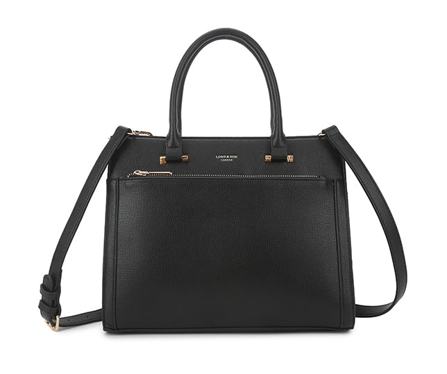 BLACK MULTI-COMPARTMENT CROSS BODY HANDBAG WITH LONG STRAP