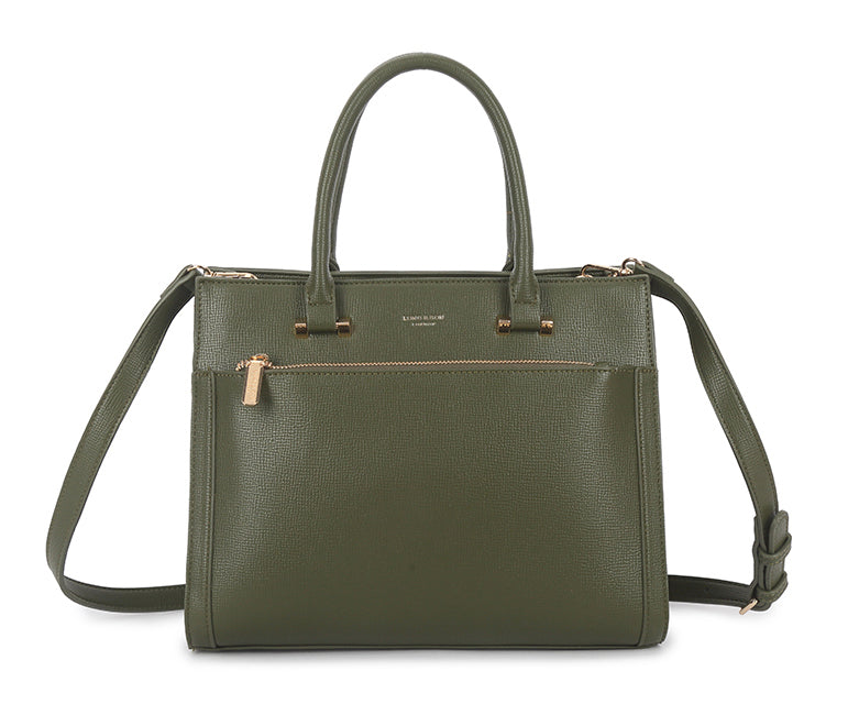 GREEN MULTI-COMPARTMENT CROSS BODY HANDBAG WITH LONG STRAP