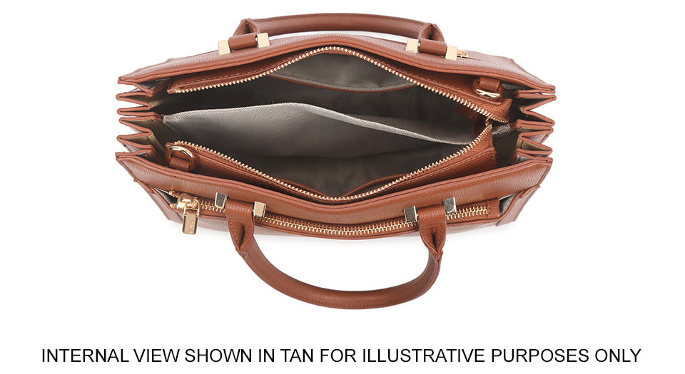 BLACK MULTI-COMPARTMENT CROSS BODY HANDBAG WITH LONG STRAP