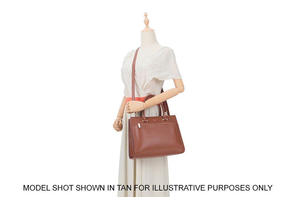 BURGUNDY MULTI-COMPARTMENT CROSS BODY HANDBAG WITH LONG STRAP