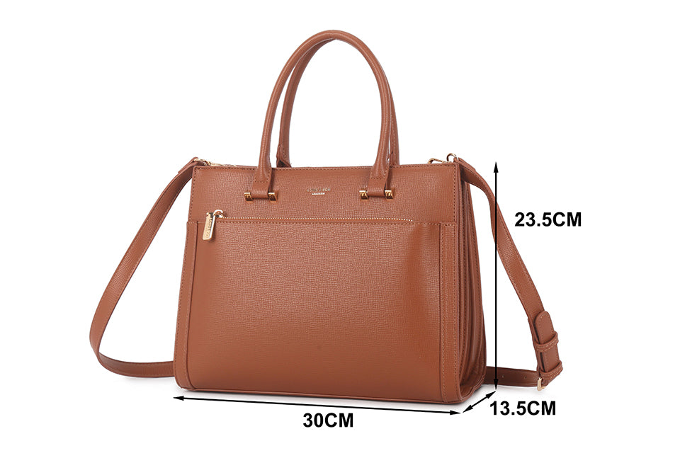TAN BROWN MULTI-COMPARTMENT CROSS BODY HANDBAG WITH LONG STRAP