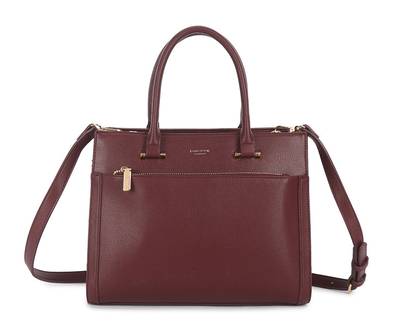 BURGUNDY MULTI-COMPARTMENT CROSS BODY HANDBAG WITH LONG STRAP