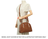 BLACK FAUX SUEDE BOWLER HANDBAG WITH LONG SHOULDER STRAP