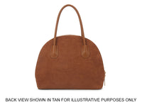 BLACK FAUX SUEDE BOWLER HANDBAG WITH LONG SHOULDER STRAP