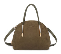 GREEN FAUX SUEDE BOWLER HANDBAG WITH LONG SHOULDER STRAP