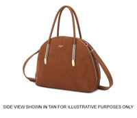 BLACK FAUX SUEDE BOWLER HANDBAG WITH LONG SHOULDER STRAP