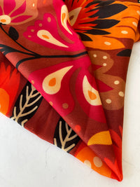 ORANGE LOTUS FLORAL PRINT SQUARE TASSEL SCARF