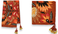 ORANGE LOTUS FLORAL PRINT SQUARE TASSEL SCARF
