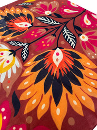 ORANGE LOTUS FLORAL PRINT SQUARE TASSEL SCARF