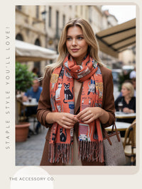 ORANGE CAT PRINT LONG LIGHTWEIGHT SCARF