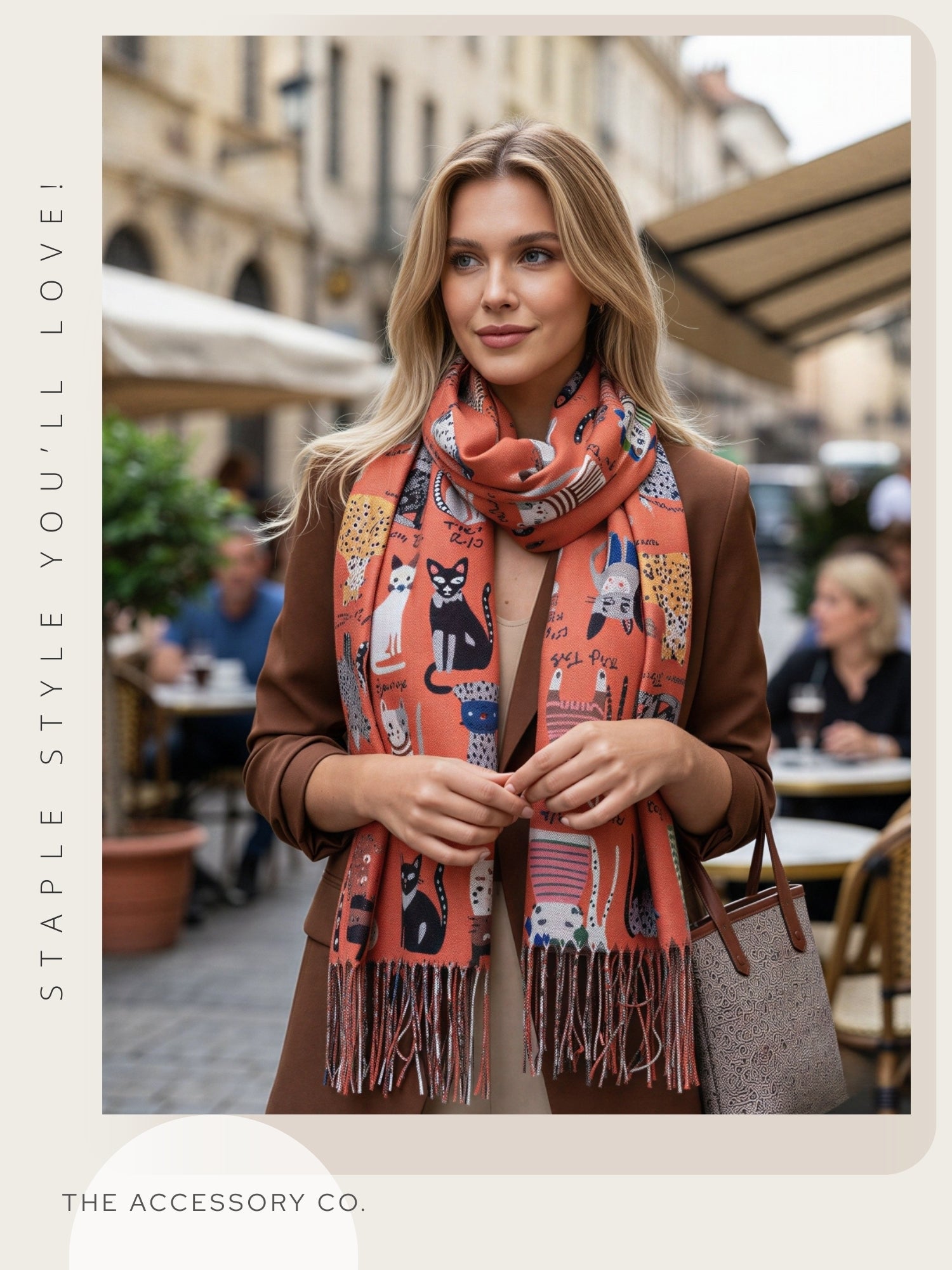 ORANGE CAT PRINT LONG LIGHTWEIGHT SCARF