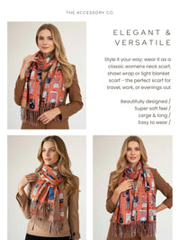 ORANGE CAT PRINT LONG LIGHTWEIGHT SCARF