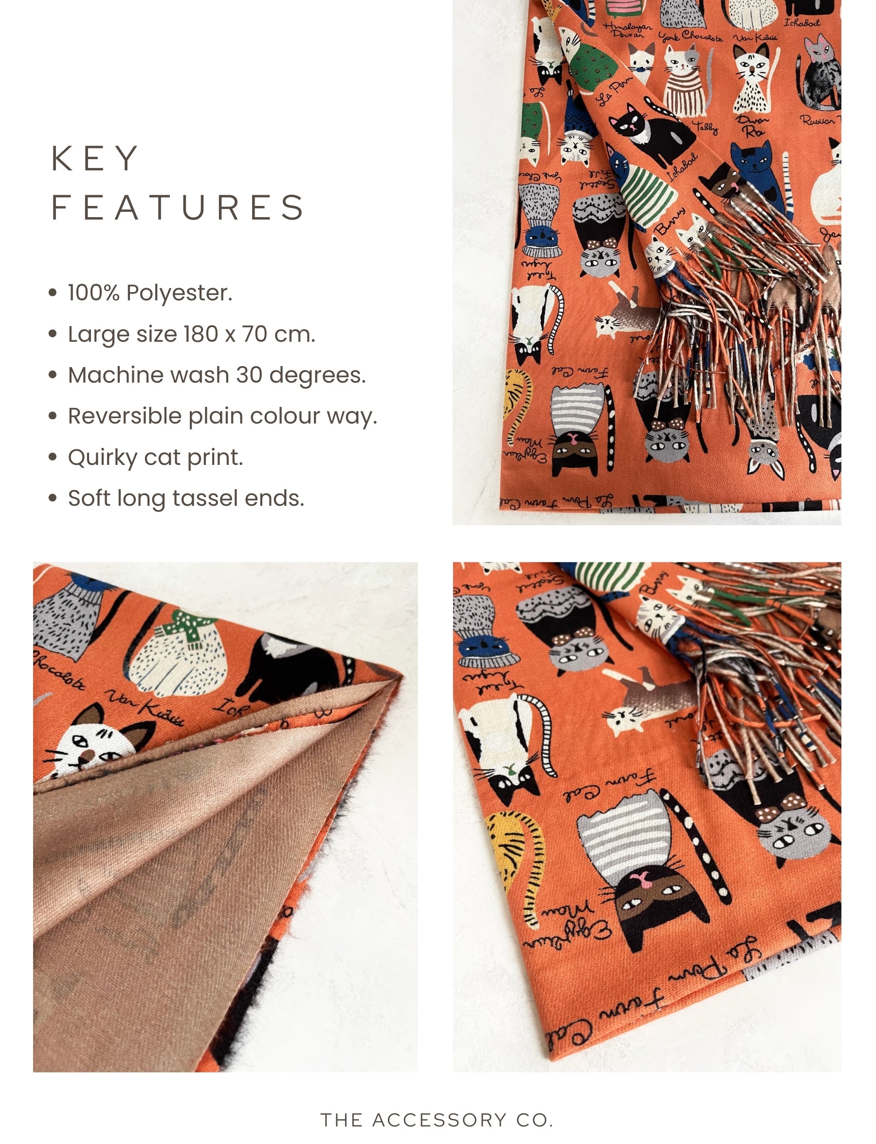 ORANGE CAT PRINT LONG LIGHTWEIGHT SCARF