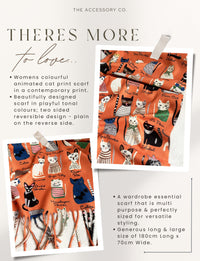 ORANGE CAT PRINT LONG LIGHTWEIGHT SCARF