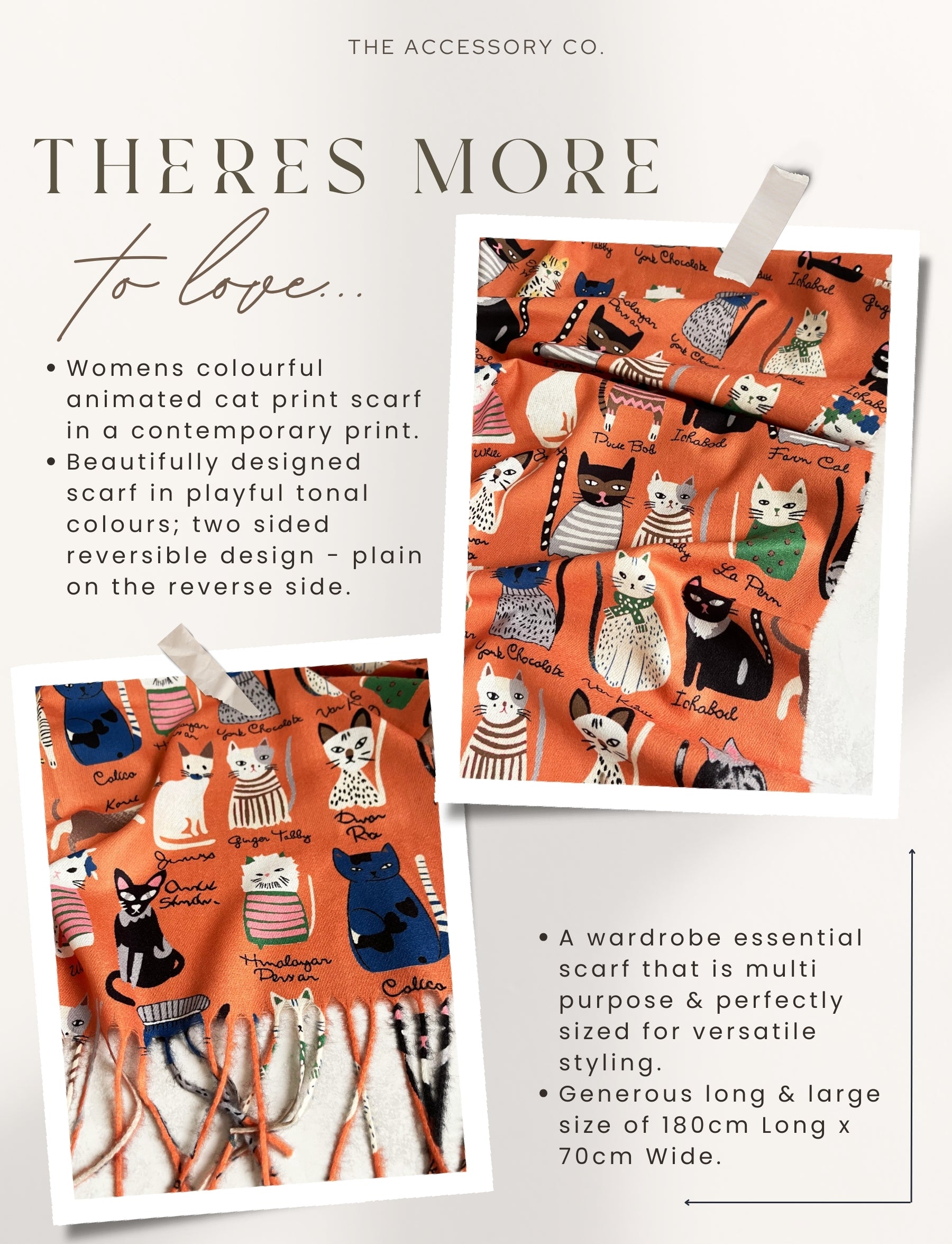 ORANGE CAT PRINT LONG LIGHTWEIGHT SCARF