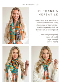 ORANGE LEOPARD & FLORAL PRINT SQUARE TASSEL SCARF - A-SHU.CO.UK