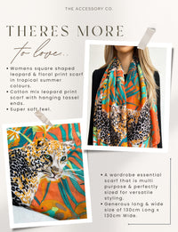 ORANGE LEOPARD & FLORAL PRINT SQUARE TASSEL SCARF - A-SHU.CO.UK