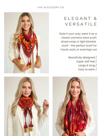 ORANGE LOTUS FLORAL PRINT SQUARE TASSEL SCARF - A-SHU.CO.UK