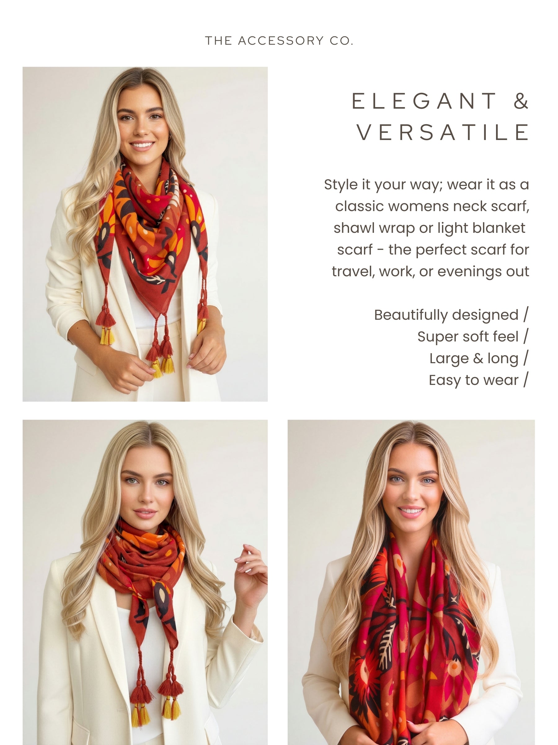 ORANGE LOTUS FLORAL PRINT SQUARE TASSEL SCARF - A-SHU.CO.UK