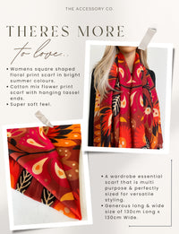 ORANGE LOTUS FLORAL PRINT SQUARE TASSEL SCARF - A-SHU.CO.UK