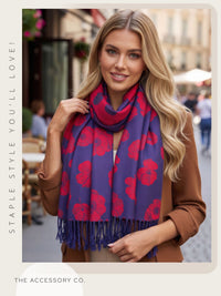 LARGE REVERSIBLE NAVY AND RED POPPY PASHMINA SHAWL SCARF - A-SHU.CO.UK