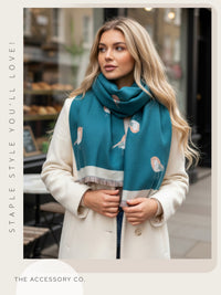 LARGE TEAL ROBIN REVERSIBLE WINTER SHAWL BLANKET SCARF