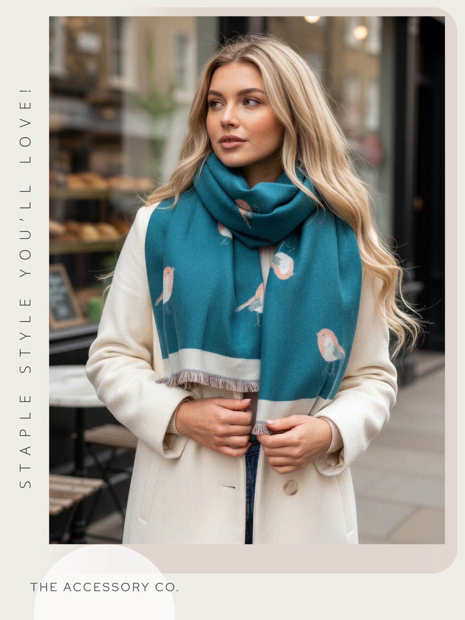 LARGE TEAL ROBIN REVERSIBLE WINTER SHAWL BLANKET SCARF