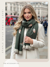 LARGE GREEN ROBIN REVERSIBLE WINTER SHAWL BLANKET SCARF