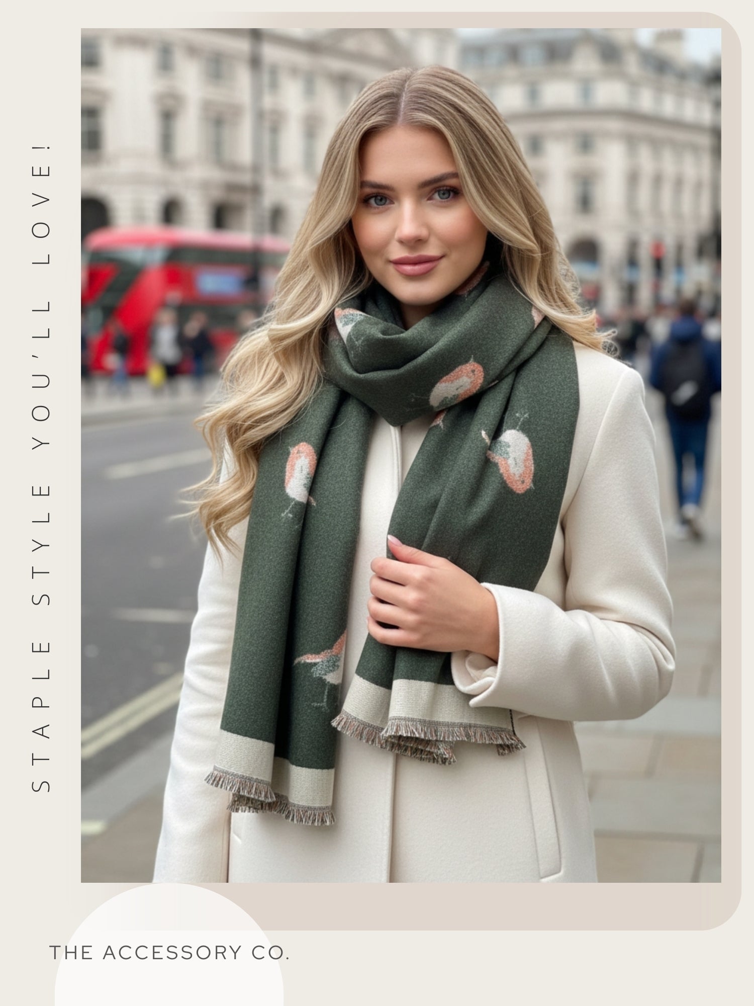 LARGE GREEN ROBIN REVERSIBLE WINTER SHAWL BLANKET SCARF