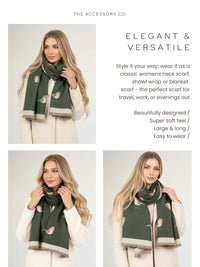 LARGE GREEN ROBIN REVERSIBLE WINTER SHAWL BLANKET SCARF