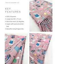 BLUSH PINK QUIRKY CAT PRINT LONG LIGHTWEIGHT SCARF