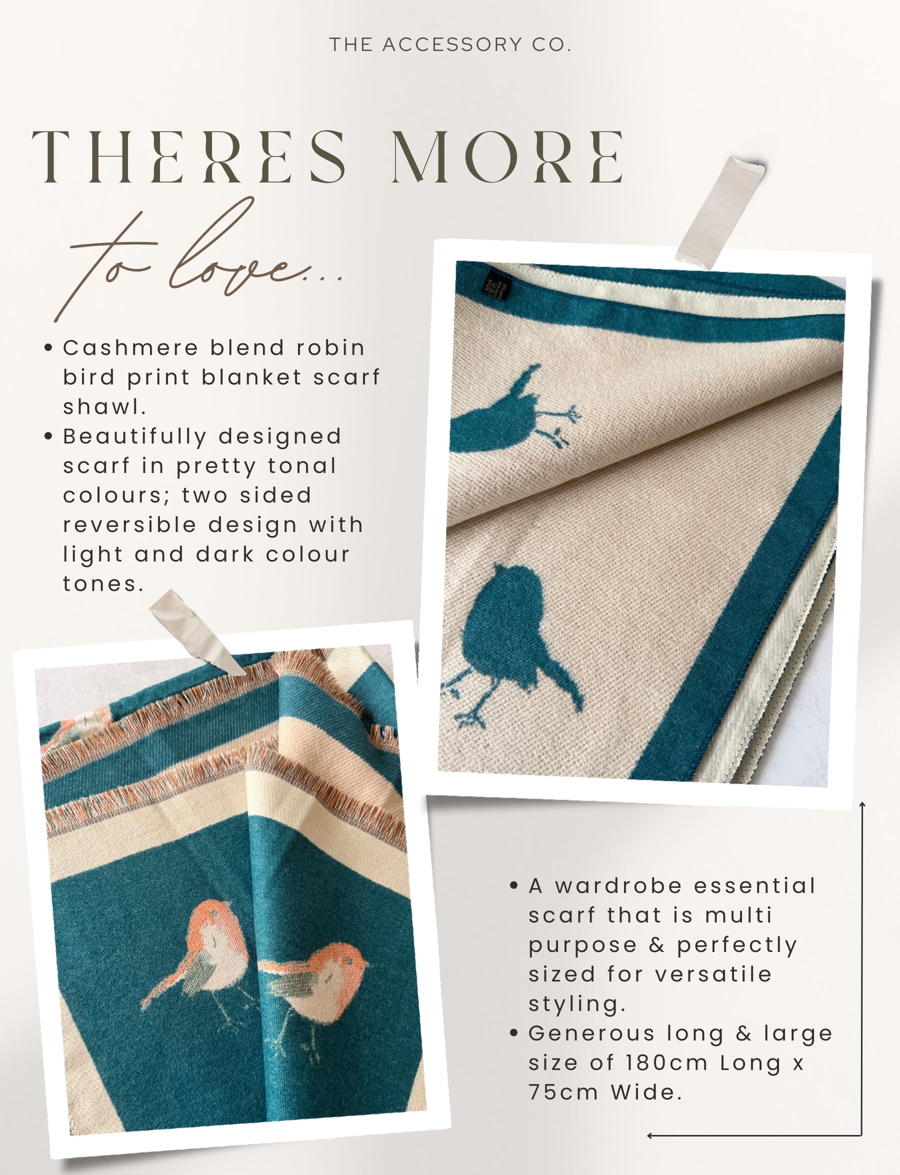 LARGE TEAL ROBIN REVERSIBLE WINTER SHAWL BLANKET SCARF