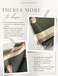 LARGE GREEN ROBIN REVERSIBLE WINTER SHAWL BLANKET SCARF