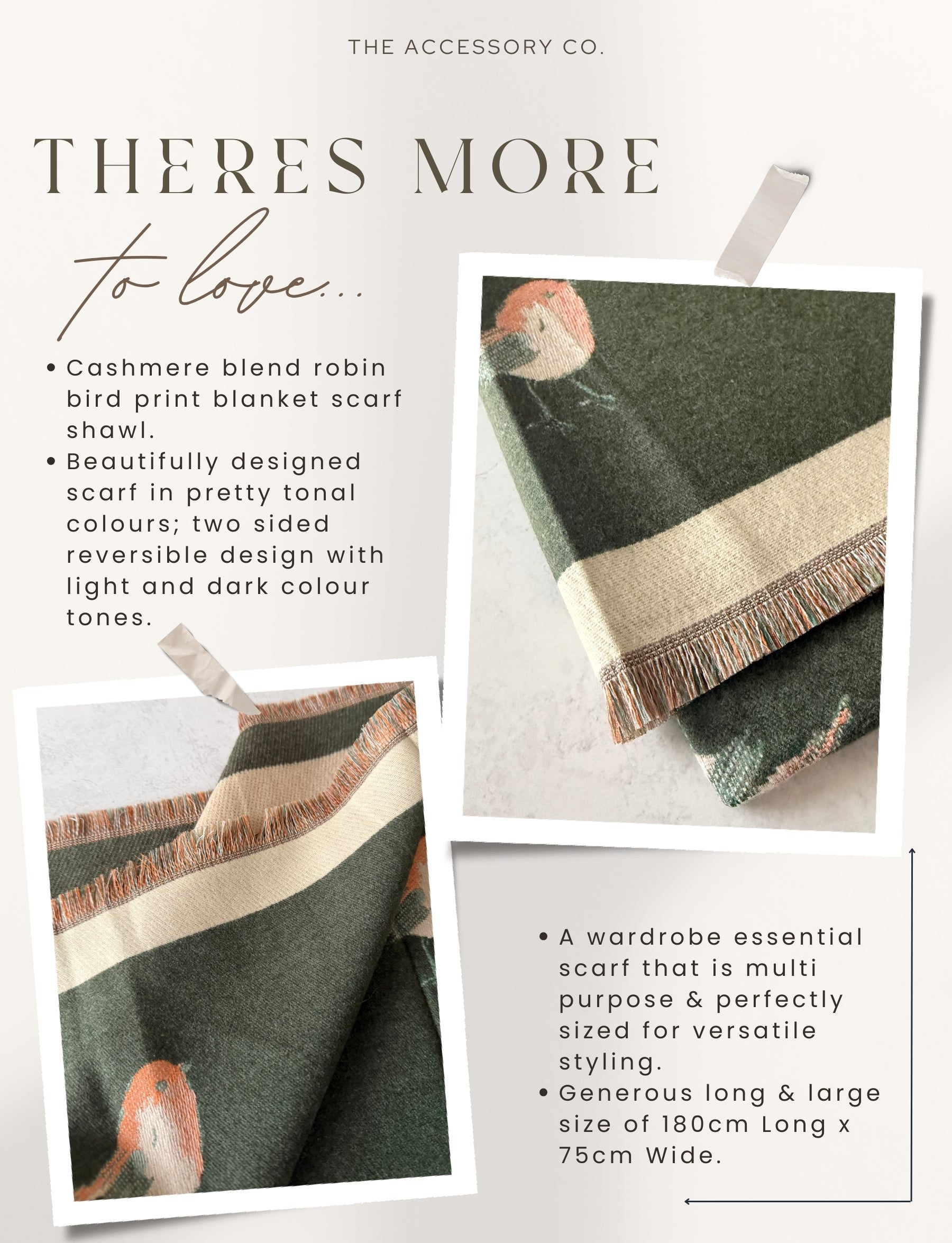 LARGE GREEN ROBIN REVERSIBLE WINTER SHAWL BLANKET SCARF