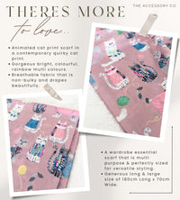 BLUSH PINK QUIRKY CAT PRINT LONG LIGHTWEIGHT SCARF