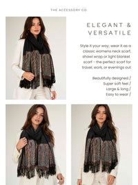 PAISLEY PRINT BLACK LIGHTWEIGHT PASHMINA SHAWL SCARF - A-SHU.CO.UK