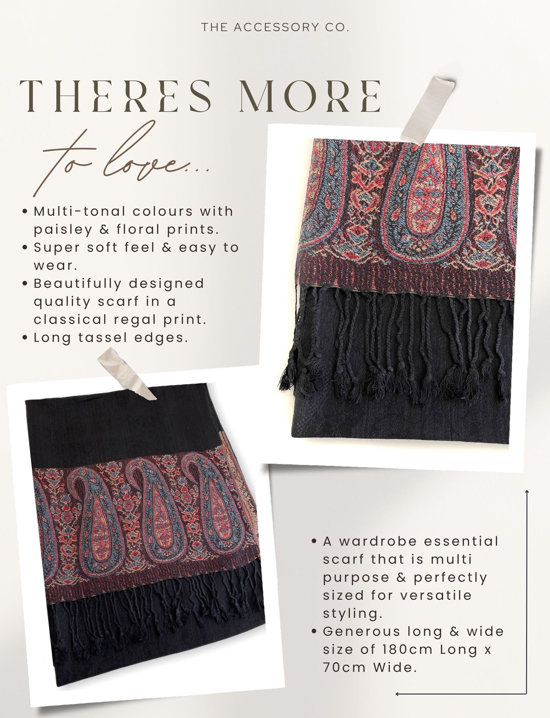 PAISLEY PRINT BLACK LIGHTWEIGHT PASHMINA SHAWL SCARF - A-SHU.CO.UK