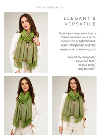 PAISLEY PRINT GREEN LIGHTWEIGHT PASHMINA SHAWL SCARF - A-SHU.CO.UK